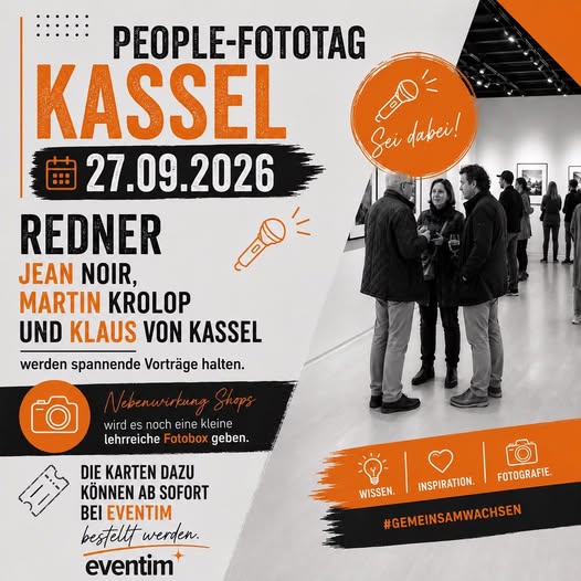 Eventplakat People-Fototag Kassel am 27.09.2026 mit Referenten Jean Noir, Martin Krolop und Klaus von Kassel